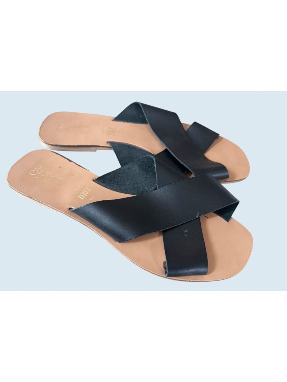 SEYCHELLES Total Relaxation Black Criss Cross Slide Sandals Size 10
